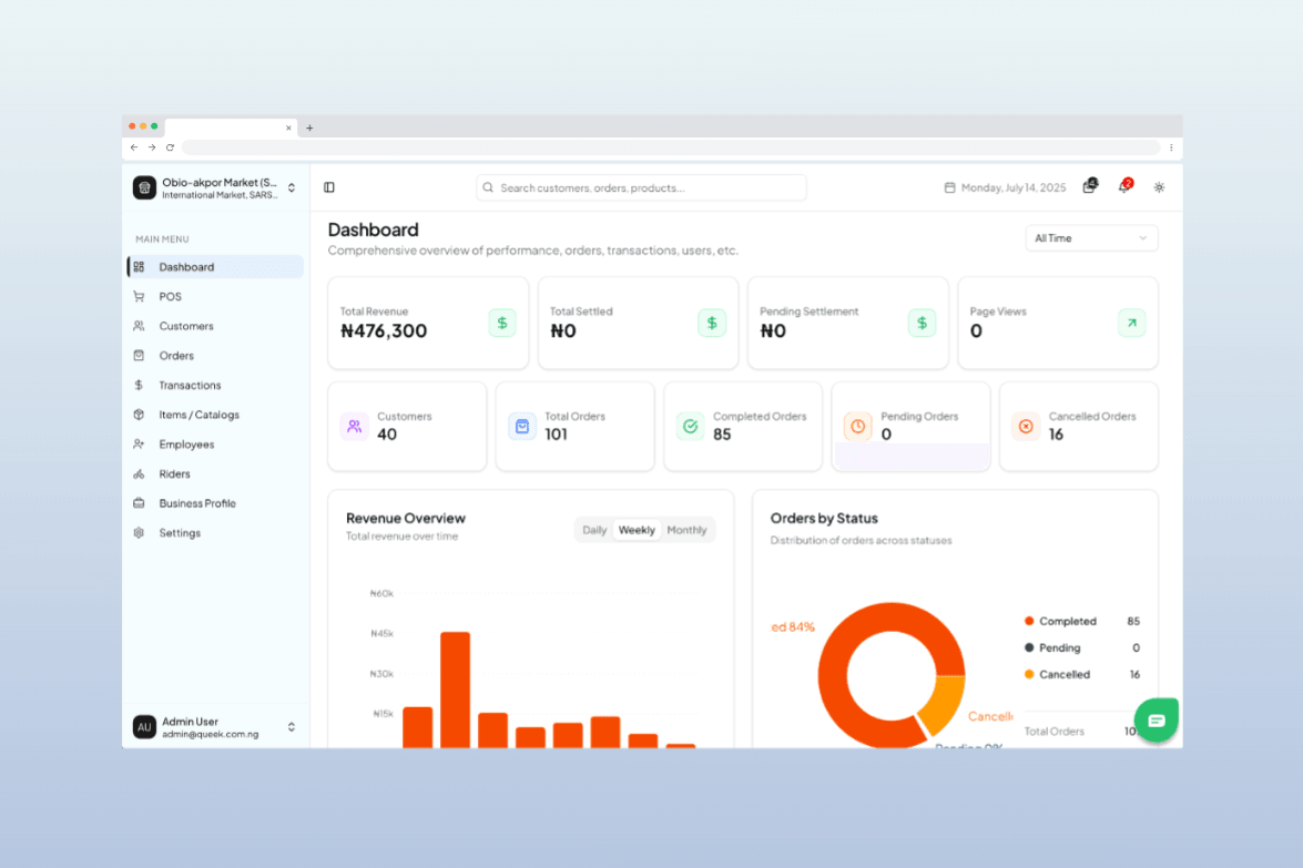 Queek Vendor Dashboard